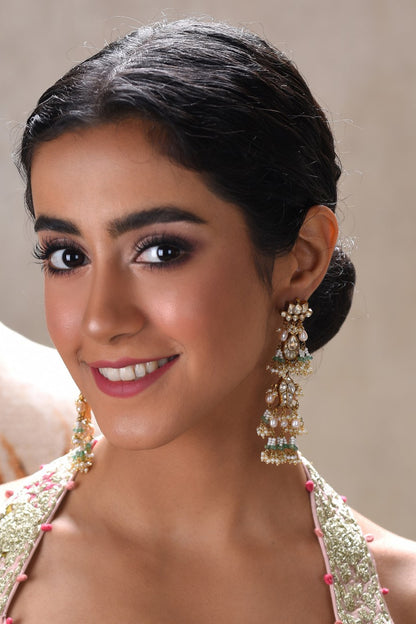 Gold Finish Kundan Polki Chitrali Dangler Earrings