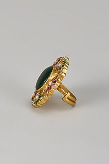 Gold Finish Kundan Polki & Multi-Colored Stone Ring