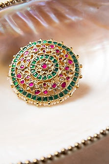 Gold Plated Red & Green Stone Ring