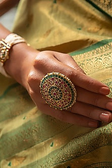 Gold Plated Red & Green Stone Ring