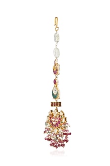 Gold Plated Green Onyx & Ruby Stone Maangtikka
