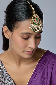 Gold Finish Kundan Polki & Multi-Colored Stone Maangtikka