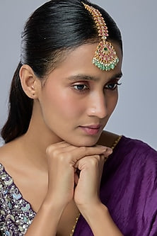Gold Finish Kundan Polki & Multi-Colored Stone Maangtikka