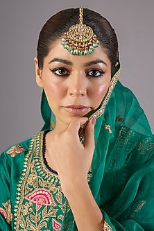 Antique Gold Finish Kundan Polki & Pearl Maangtikka