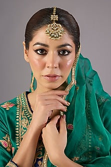 Antique Gold Finish Kundan Polki & Pearl Maangtikka