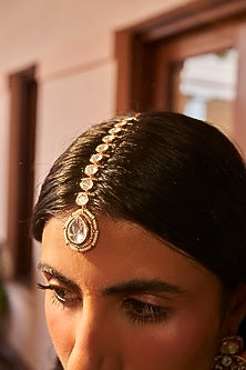 Gold Plated White Stone Maangtikka