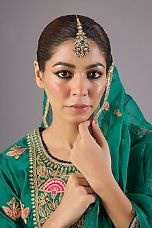 Antique Gold Finish Kundan Polki & Pearl Maangtikka