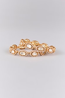 Antique Gold Finish Kundan Polki Bangles (Set Of 2)