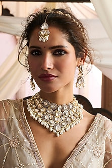Gold Plated White Pearl Necklace Set