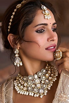 Gold Plated White Pearl Necklace Set