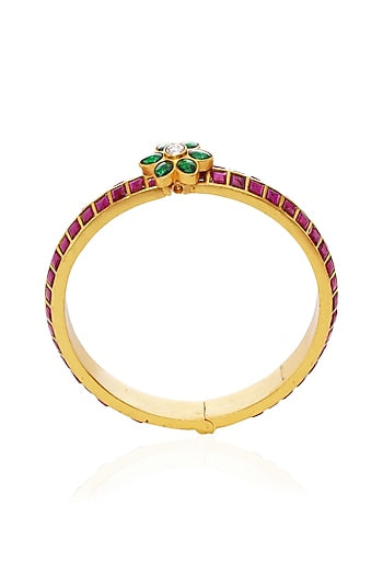 Gold Plated Red & Green Stone Bangles (Set Of 2)