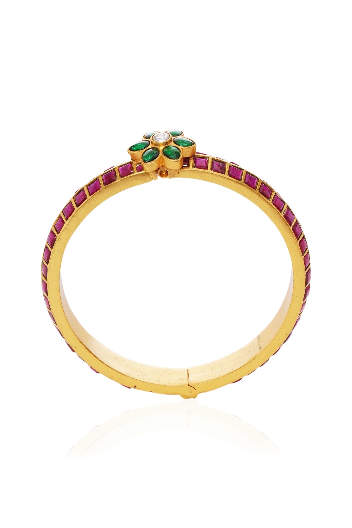 Gold Plated Red & Green Stone Bangles (Set Of 2)