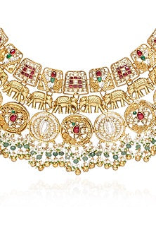 Gold Plated Green Onyx & Pearl Necklace Set
