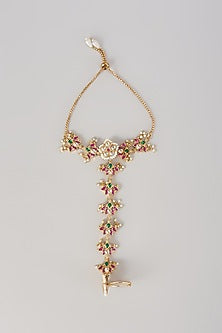 Gold Finish Kundan Polki Haathphool