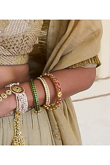 Gold Plated Red & Green Stone Bangles (Set Of 2)