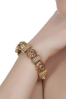 Gold Plated Red & Green Stone Bangles (Set Of 2)