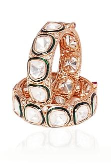 Gold Plated Green Stone Bangles (Set Of 2)
