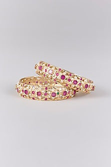 Gold Finish Ruby Bangles (Set Of 2)