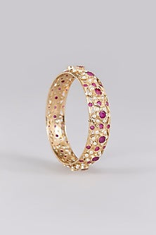 Gold Finish Ruby Bangles (Set Of 2)