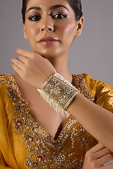 Antique Gold Finish Kundan Polki & Pearl Bangle