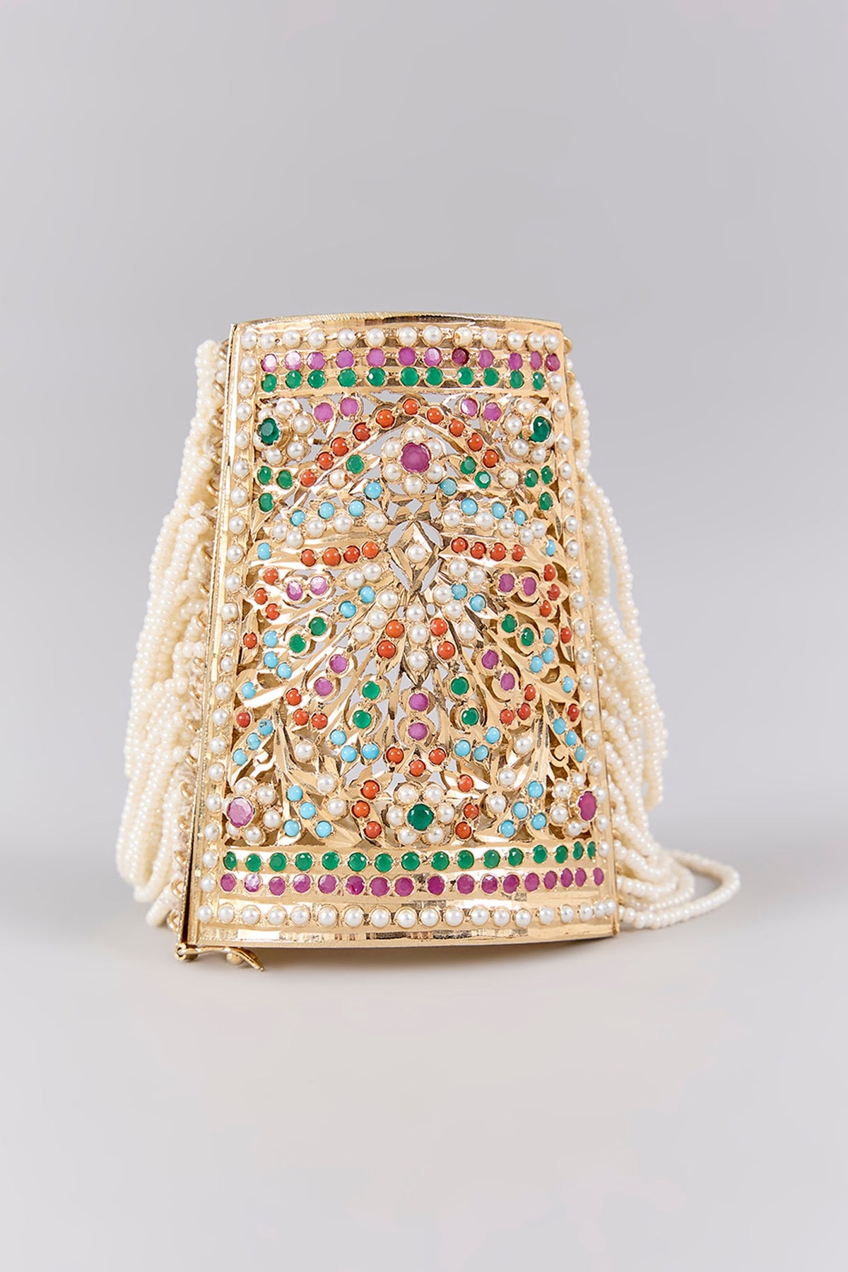 Antique Gold Finish Kundan Polki & Pearl Bangle