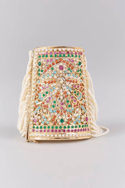 Antique Gold Finish Kundan Polki & Pearl Bangle