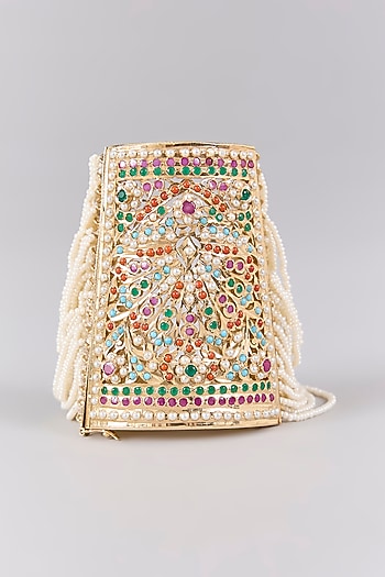 Antique Gold Finish Kundan Polki & Pearl Bangle