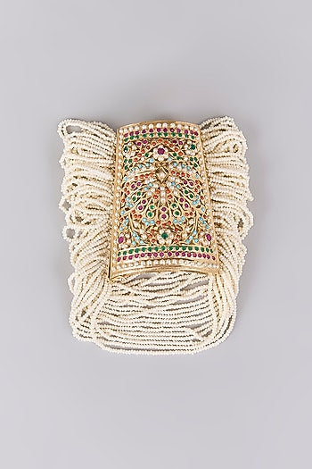 Antique Gold Finish Kundan Polki & Pearl Bangle