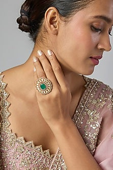 Gold Finish Green Moissanite Polki Ring