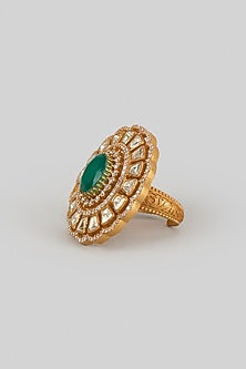 Gold Finish Green Moissanite Polki Ring