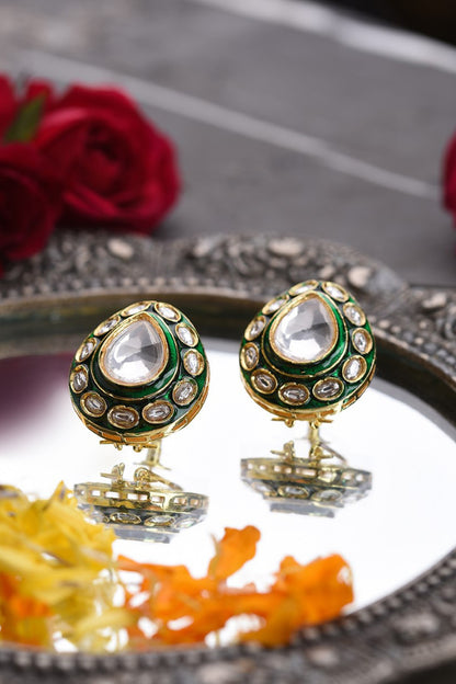 Gold Plated Green Zircon Stud Earrings