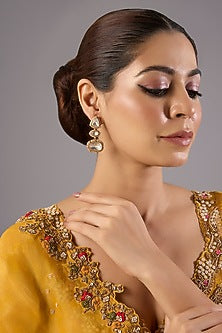 Antique Gold Finish Kundan Polki & Pearl Dangler Earrings