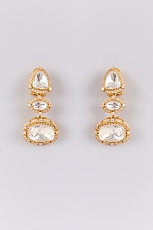Antique Gold Finish Kundan Polki & Pearl Dangler Earrings