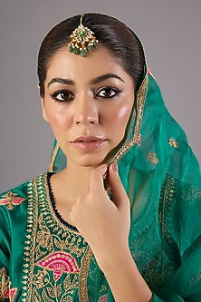 Antique Gold Finish Kundan Polki & Pearl Maangtikka