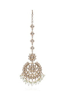 Gold Plated Green Onyx & Pearl Maangtikka