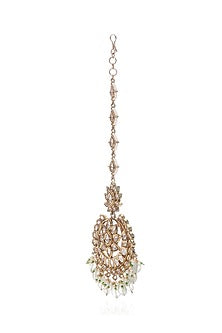 Gold Plated Green Onyx & Pearl Maangtikka