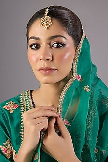 Antique Gold Finish Kundan Polki & Pearl Maangtikka