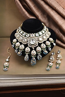 Gold Plated Green Fluorite Stone Necklace Set
