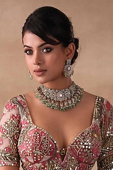 Gold Plated Green Onyx & Pearl Necklace Set