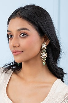 Gold Plated Green Onyx & Pearl Necklace Set
