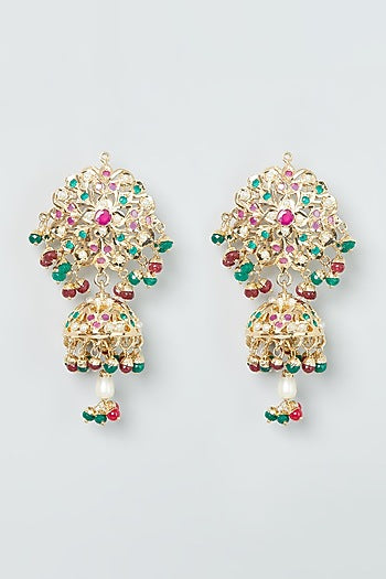Gold Finish Jadau Jhumka Earrings