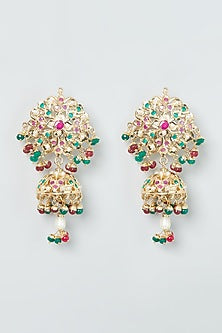 Gold Finish Jadau Jhumka Earrings