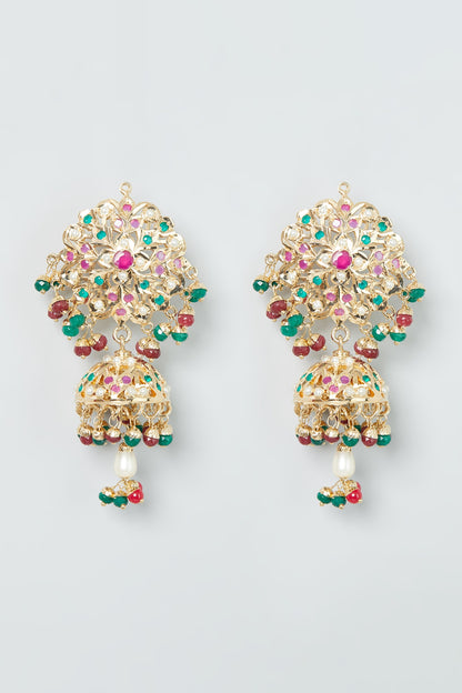 Gold Finish Jadau Jhumka Earrings
