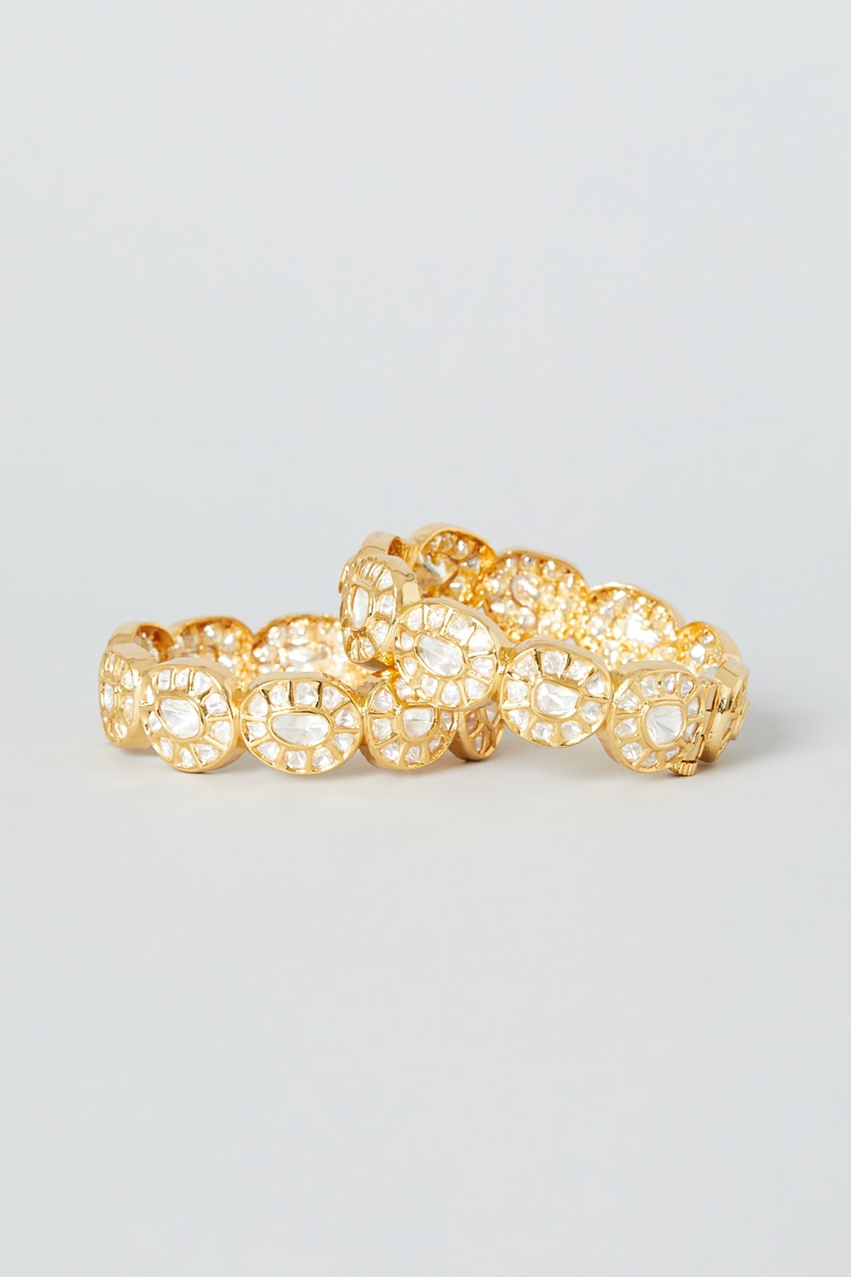 Gold Finish Kundan Bangles (Set of 2)