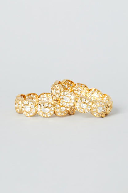 Gold Finish Kundan Bangles (Set of 2)