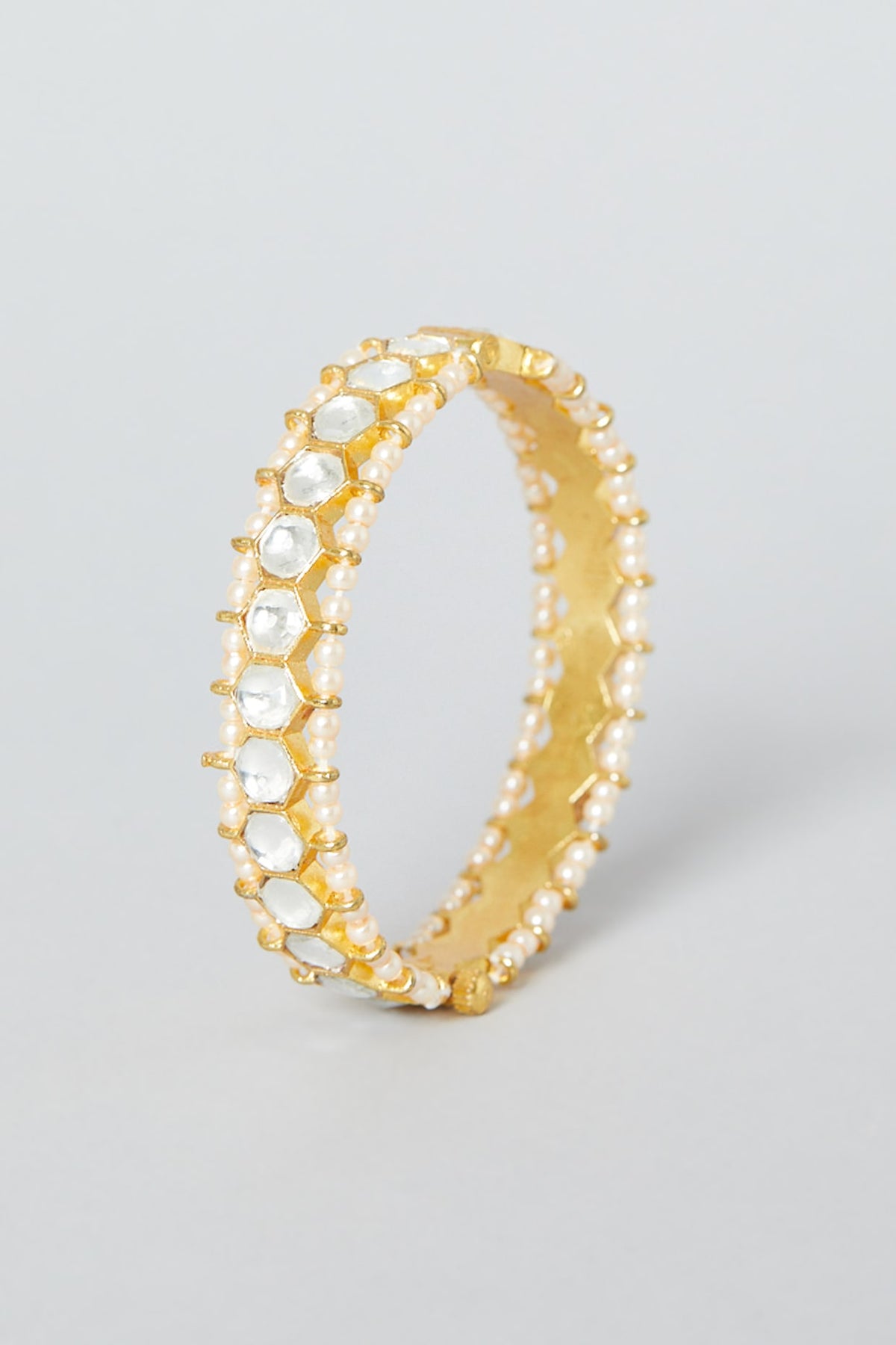 Gold Finish Kundan Polki Bangles (Set of 2)