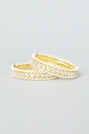Gold Finish Bangles With Kundan Polki (Set of 2)