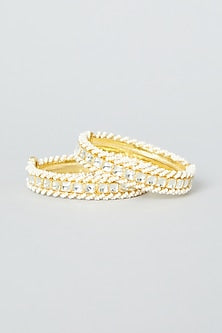 Gold Finish Bangles With Kundan Polki (Set of 2)