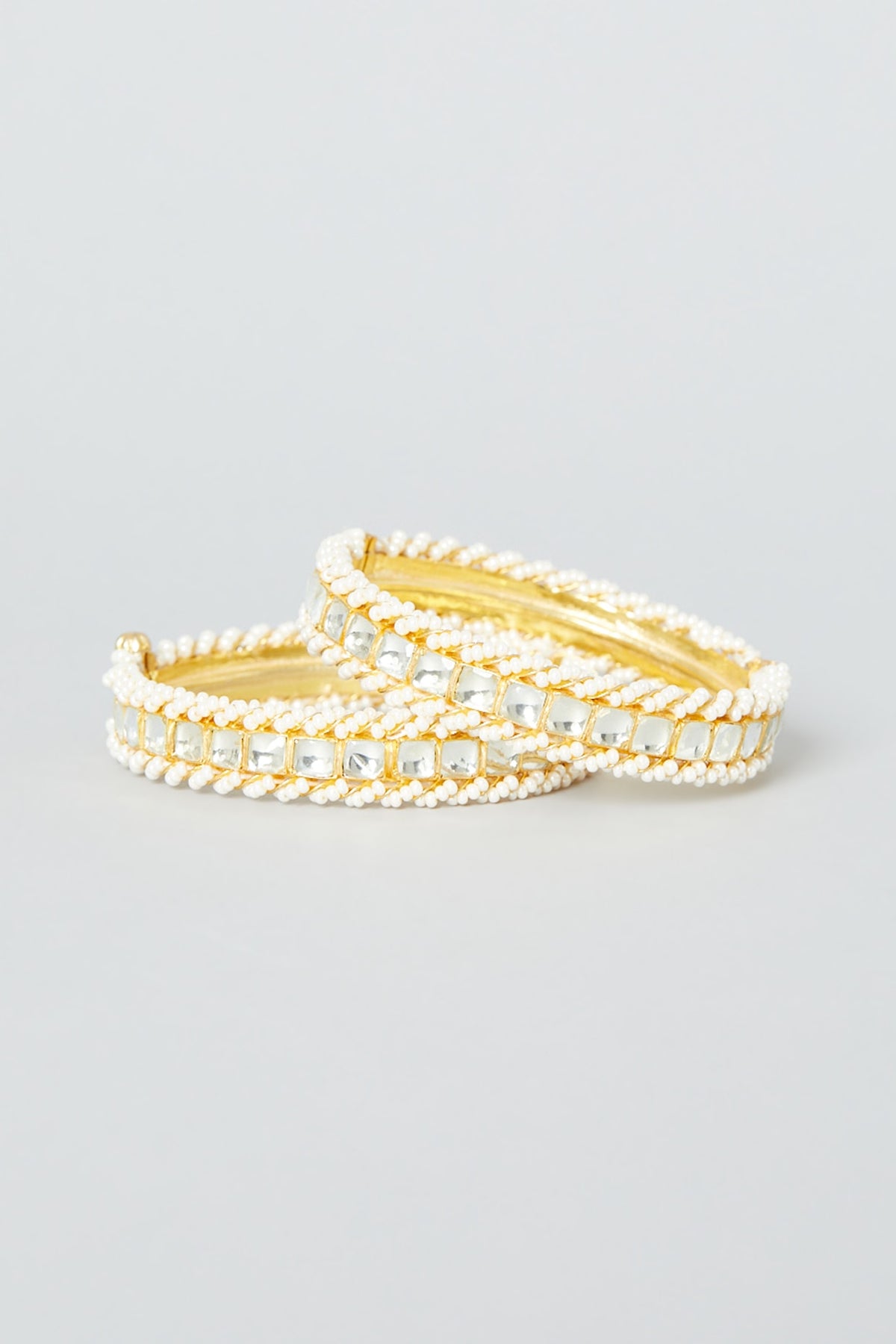 Gold Finish Bangles With Kundan Polki (Set of 2)