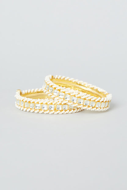 Gold Finish Bangles With Kundan Polki (Set of 2)